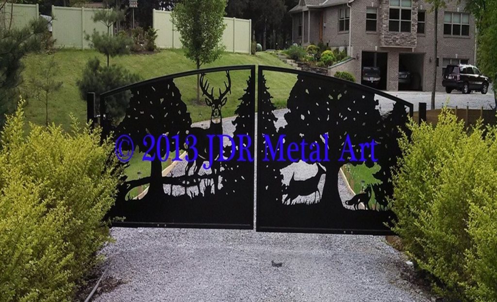 Cincinnati Driveway Gates With Custom Deer Wildlife Scene Plasma Cut By