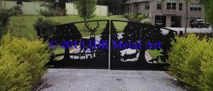 Front driveway gates featuring deer wildlife Plasma Cut by JDR Metal Art.