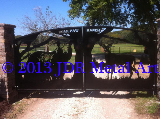Driveway Gate Bear Deer Bear Paw Ranch Missouri plasma cut by JDR Metal Art