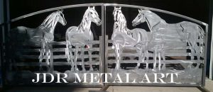 Custom driveway gates by JDR metal art with horse themed design.