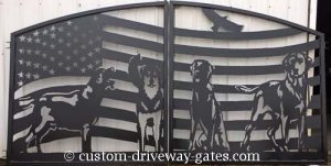 Driveway gates with american flag design.