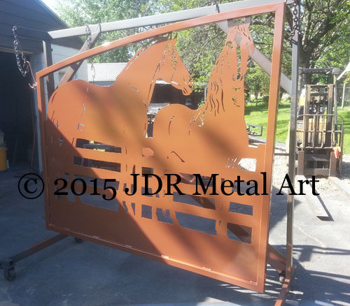 Lousiana plasma cut gates horse themed fence design by JDR Metal Art 2015