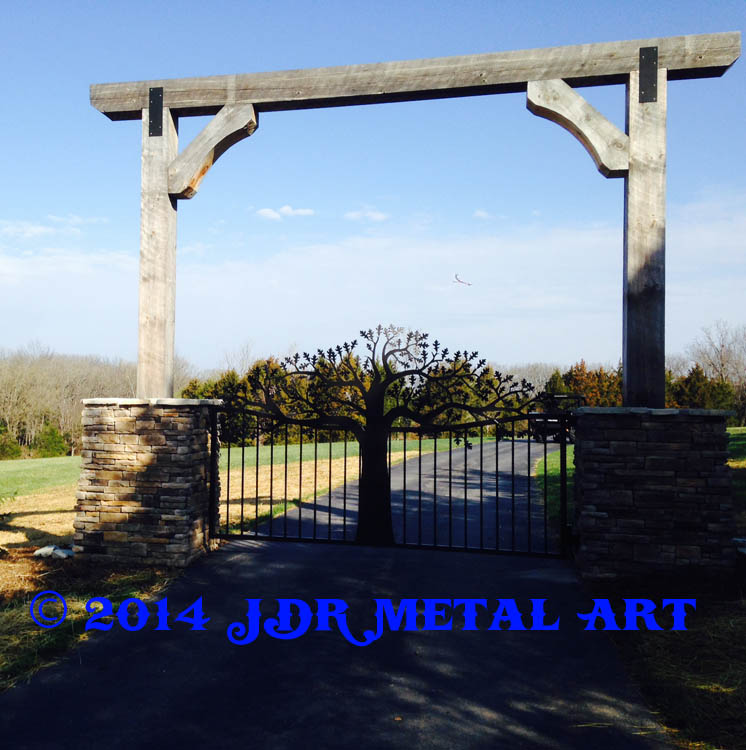 St Louis Driveway Gates Oak Tree by JDR Metal Art