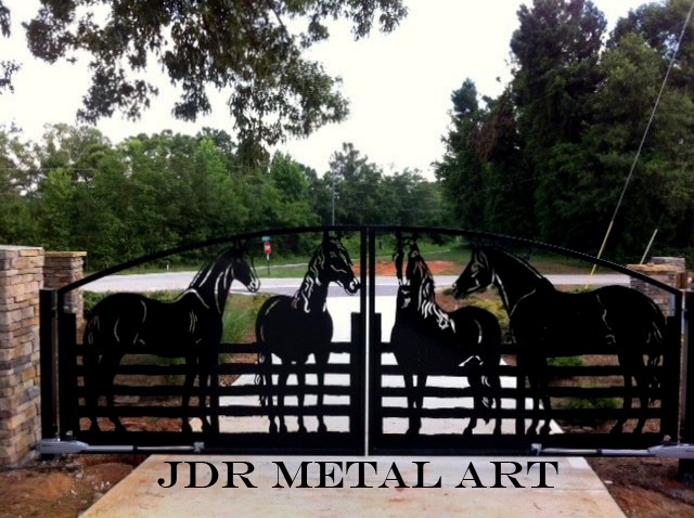 Ornamental Driveway Gates With Horses For Atlanta GA Residence.