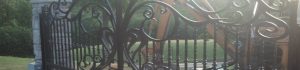 cropped Wrought iron scroll driveway gates by JDR Metal Art