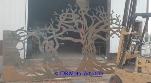 Decorative Driveway Gate Panel with Tree Silhouette Cutout by JDR Metals 2016