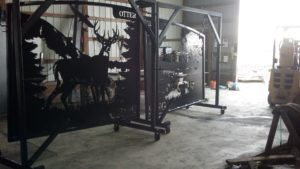 16' metal driveway gates after powder painting them black.