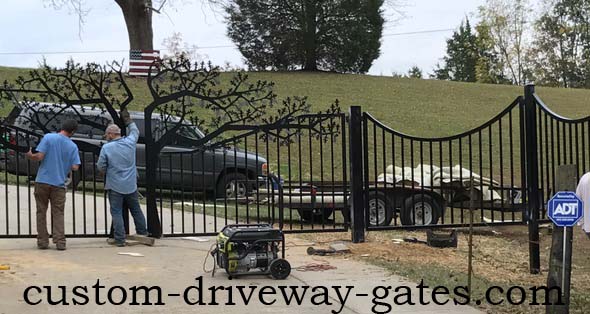 Louisville, Kentucky ornamental entry gate being installed.