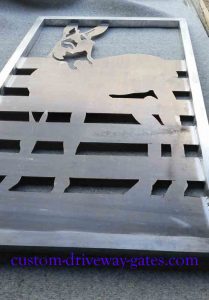 Aluminum gate with mule design plasma cut by JDR Metal Art.