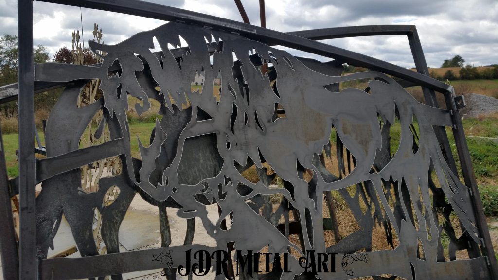 Ranch Gates with Horses Dogs JDR Metal Art 2020