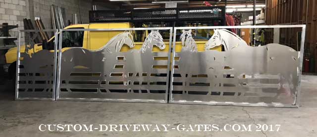 Sloped or racked driveway gate for sloped or inclined driveway entrance.