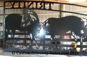 plasma cut horse design for western ranch entry gates