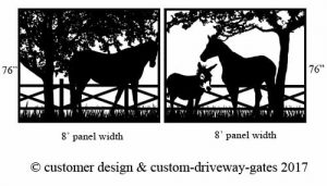 Los angeles driveway gate design with horses.