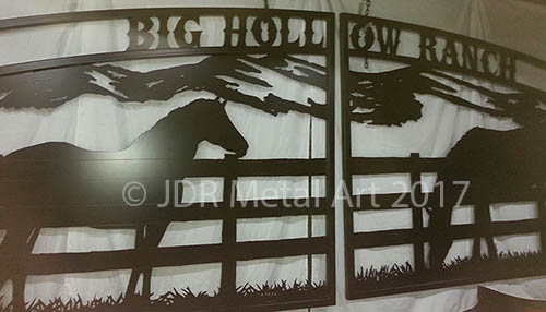 Custom driveway gates for Colorado horse ranch by JDR Metal Art.