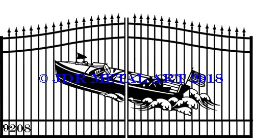 A metal boat design for a driveway gate.