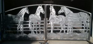 Driveway gates with horse design.