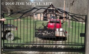 Arched top picket gate with deer silhouette for a hunting preserve by JDR Metal Art 2016 2 unsmushed Copy