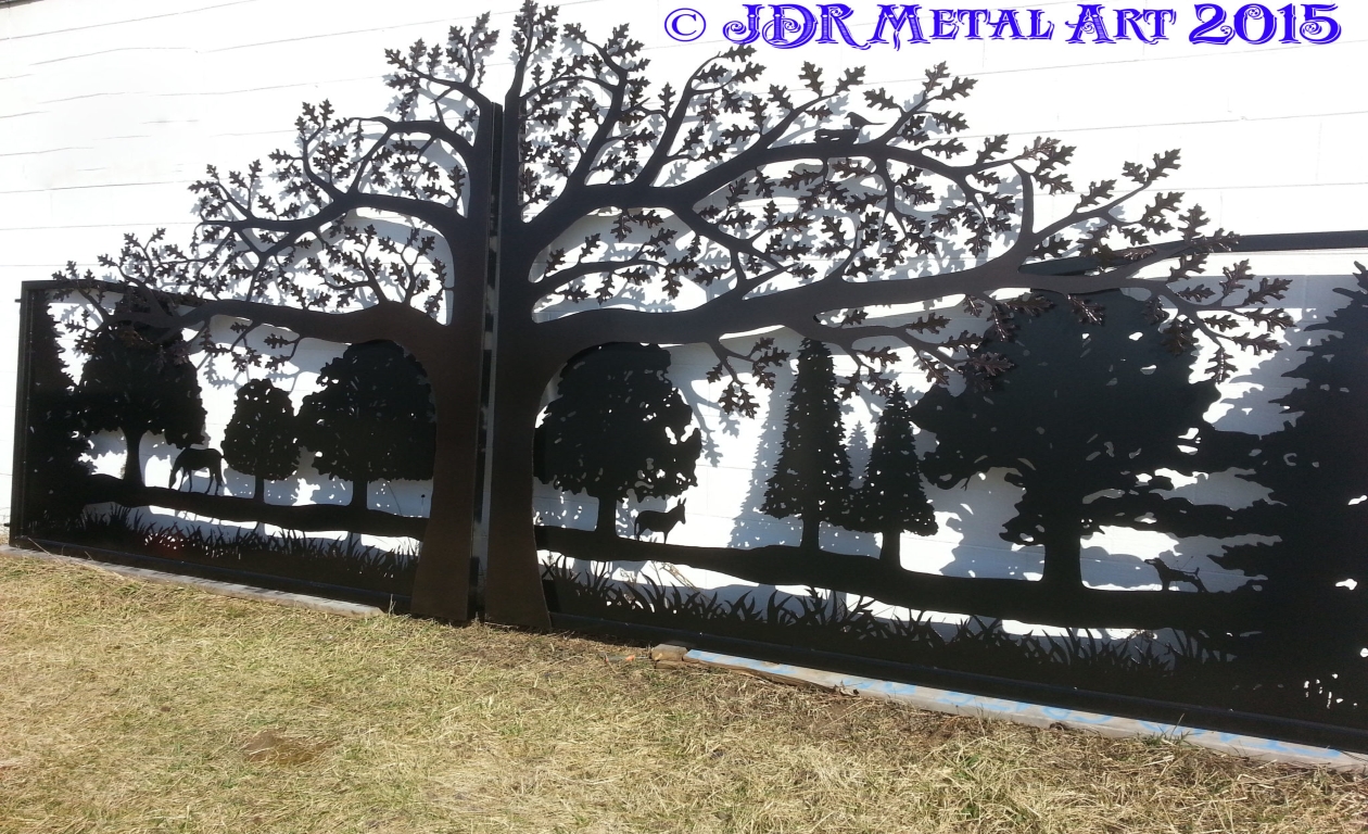 Custom Texas Driveway Entrance Gates with Trees Horse Mule Dog by JDR Metal Art 2015 unsmushed Copy 2