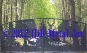 Driveway gates decorative plasma cut by JDR Metal Art whitetail deer dual swing 2a