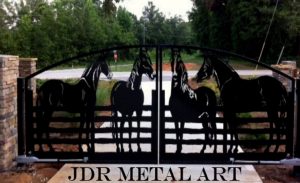 cropped Driveway gates with decorative plasma cut silhouettes by JDR Metal Art 2 unsmushed
