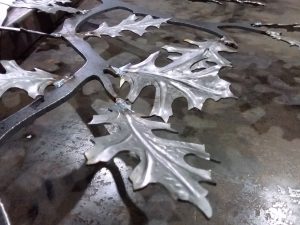Decorative welded iron leaves.