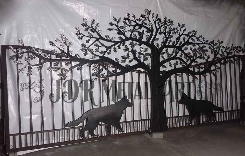 Iron Gates with German Shepherds & Tree