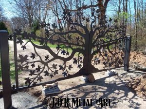 Driveway gate design with maple theme by JDR Metal Art
