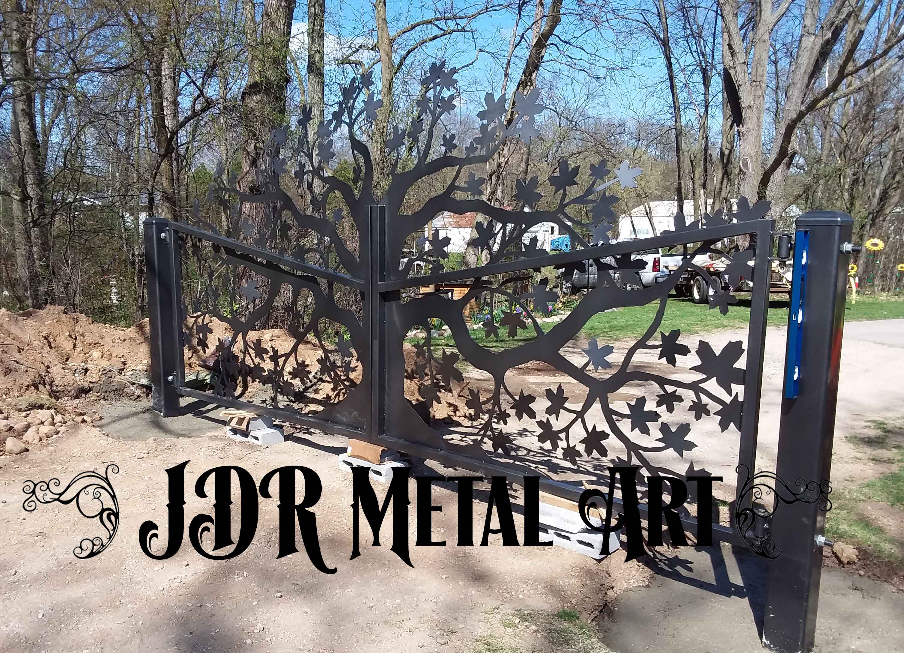 These Custom Gates Feature A Stunning Bronze Maple Tree Custom Driveway Gates Jdr Metal Art 0751