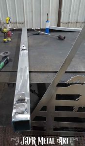 Aluminum 4x4 gate post with hinge tabs welded on.