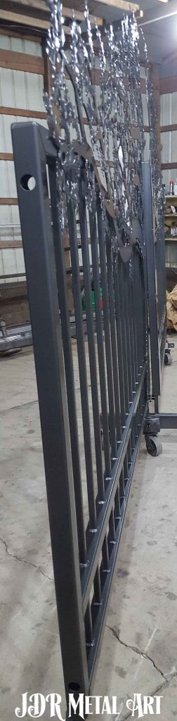 Side View Of Iron Oak Tree Gate Design | Custom Driveway Gates By JDR ...