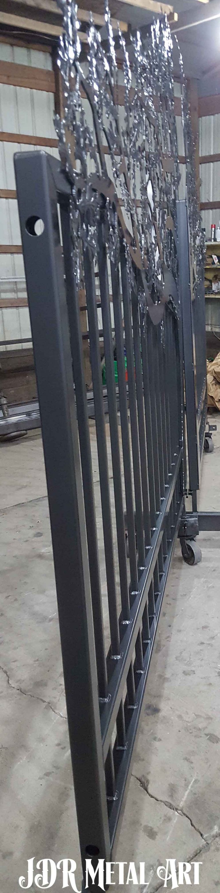 Side View Of Iron Oak Tree Gate Design | Custom Driveway Gates By JDR ...
