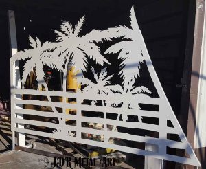 Aluminum gate panel after it was powder coated white by JDR Metal Art.