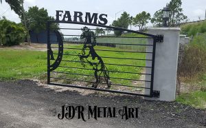 Rearing stallion gate design by JDR Metal Art for Florida Farm.
