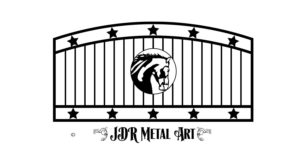 Driveway gate with star design for ranch by JDR Metal Art.