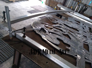 aluminum driveway gate during fabrication and manufacturing