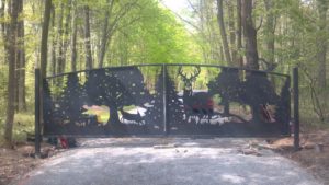 Driveway gates decorative plasma cut by JDR Metal Art whitetail deer dual swing