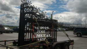 Oak Tree Entrance Gate on Trailer Hauling to Kansas by JDR Metal Art