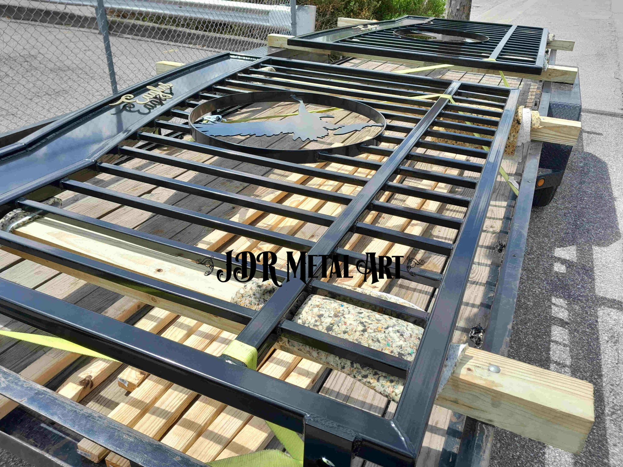 16' Metal Driveway Gates - Alabama Eagle Theme with Gold Lettering ...