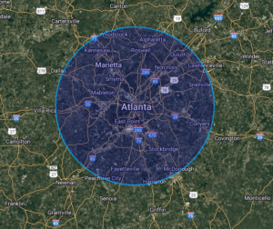 map showing service area for driveway gates near me provided by jdr metal art