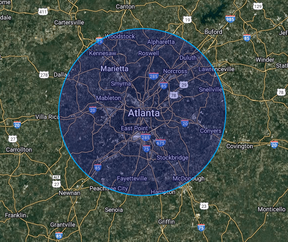 atlanta driveway gates map-min map showing service area for driveway gates near me provided by jdr metal art