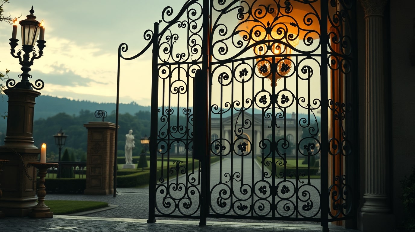 a custom design rolling gate featuring a modern and stylish entrance that blends seamlessly with the property’s landscape, providing both security and curb appeal while adding a touch of elegance to a home’s driveway.