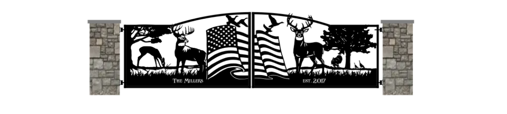 Custom Driveway Gates by JDR Metal Art 7 Driveway gate design ideas for entrance with wildlife deer, ducks and American Flag.