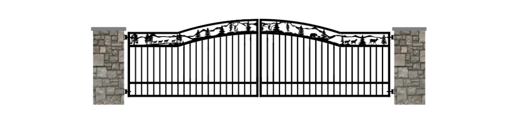 Custom Driveway Gates by JDR Metal Art 6 Driveway gate design with metal art mountains & elk theme.