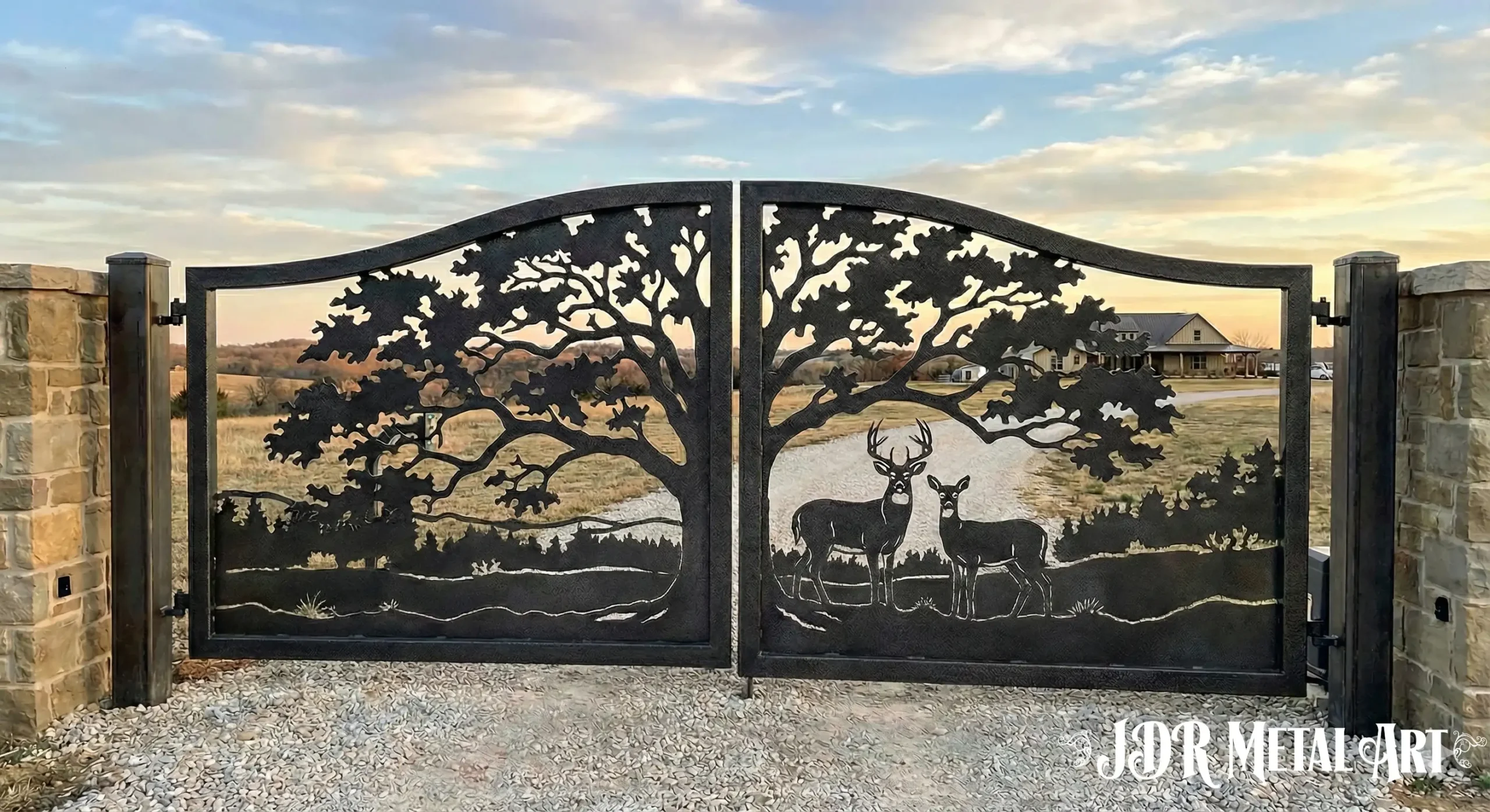 Custom Driveway Gates by JDR Metal Art | 2026 4 Buck and Doe Wildlife Gate