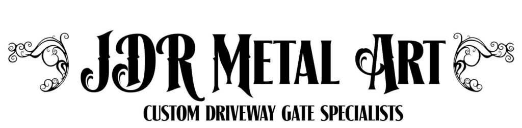 CUSTOM DRIVEWAY GATES BY JDR METAL ART | IRON STEEL ALUMINUM & CEDAR | GATES FOR HOME FARM RANCH ESTATE & BUSINESS | 2026 1 Custom driveway gates logo for JDR Metal Art