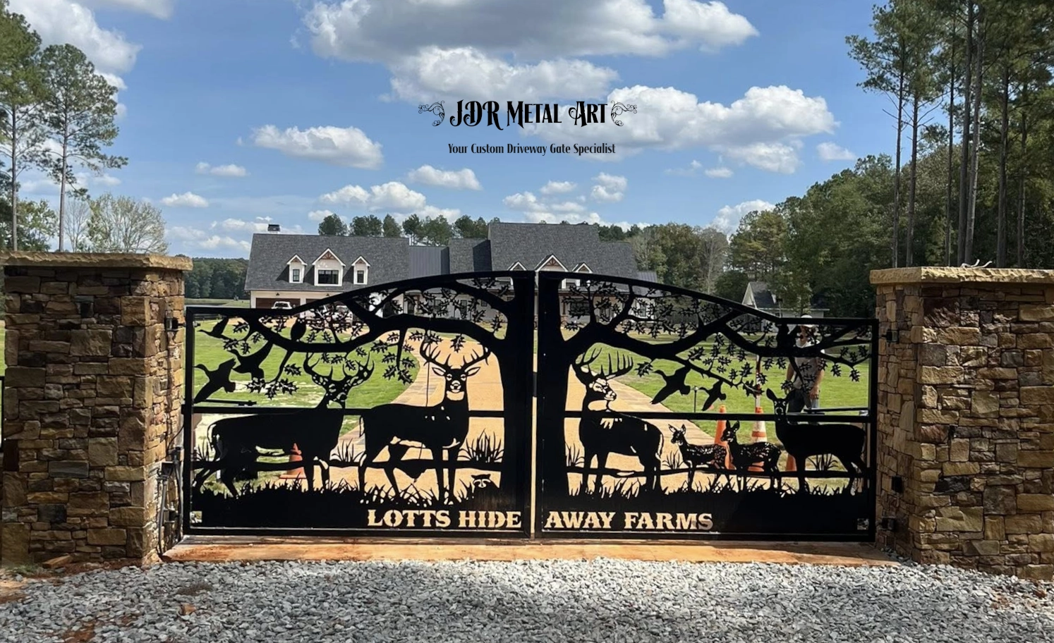 Custom Driveway Gates Macon GA - Aluminum - Wildlife & Oak Tree Theme 2 Custom Driveway Gates Macon GA – Aluminum – Wildlife & Oak Tree Theme